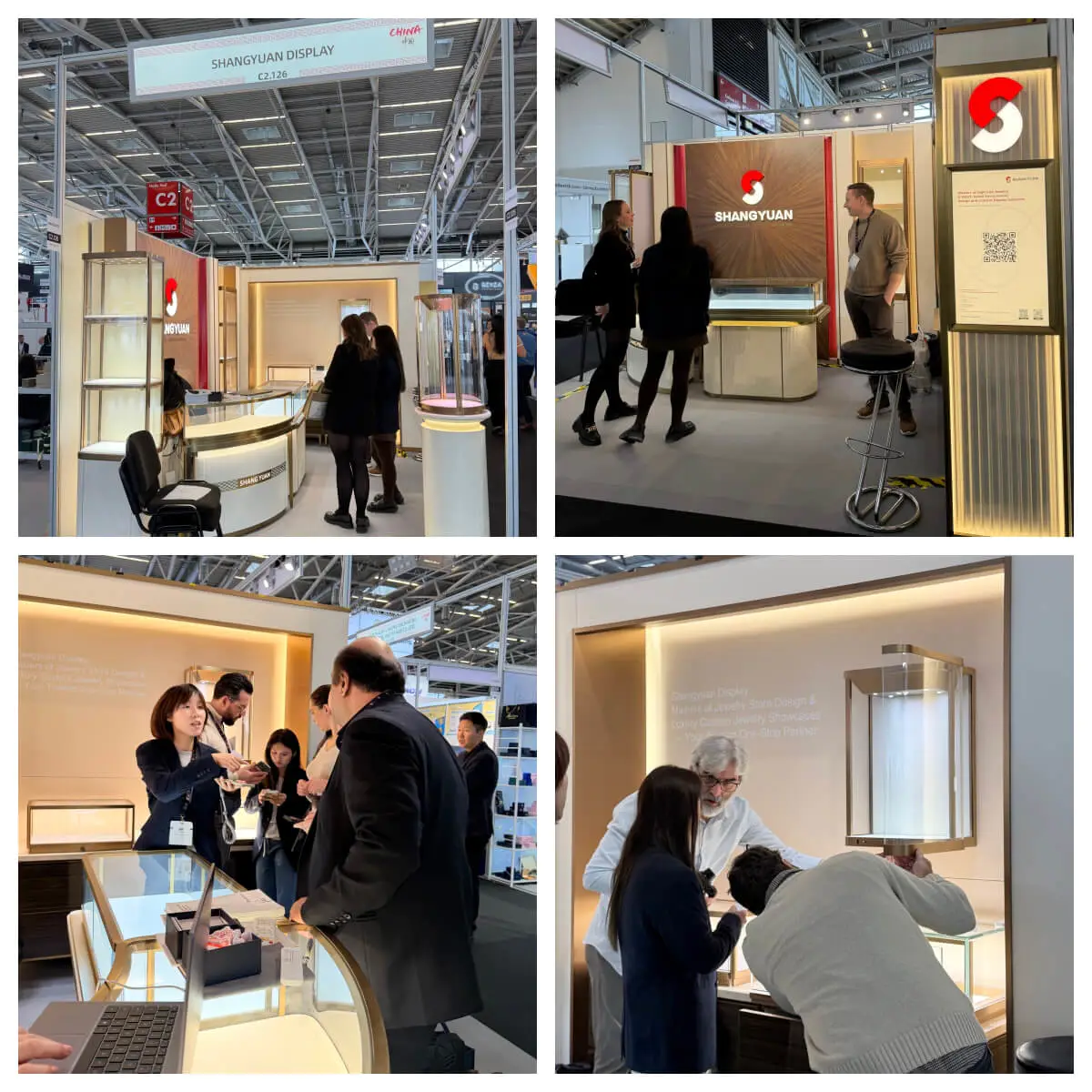 Shangyuan Display showcasing bespoke jewelry showcase designs at INHORGENTA MUNICH 2026 international trade fair.